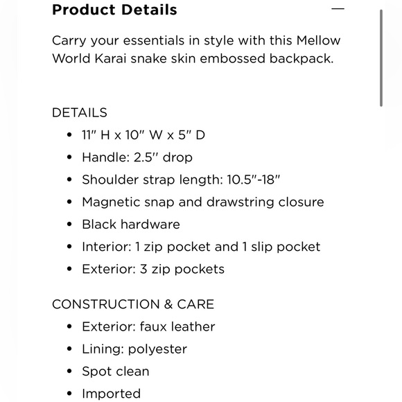 🌼MELLOW WORLD KARAI Snake Skin Embossed Backpack🌼 - Picture 14 of 15